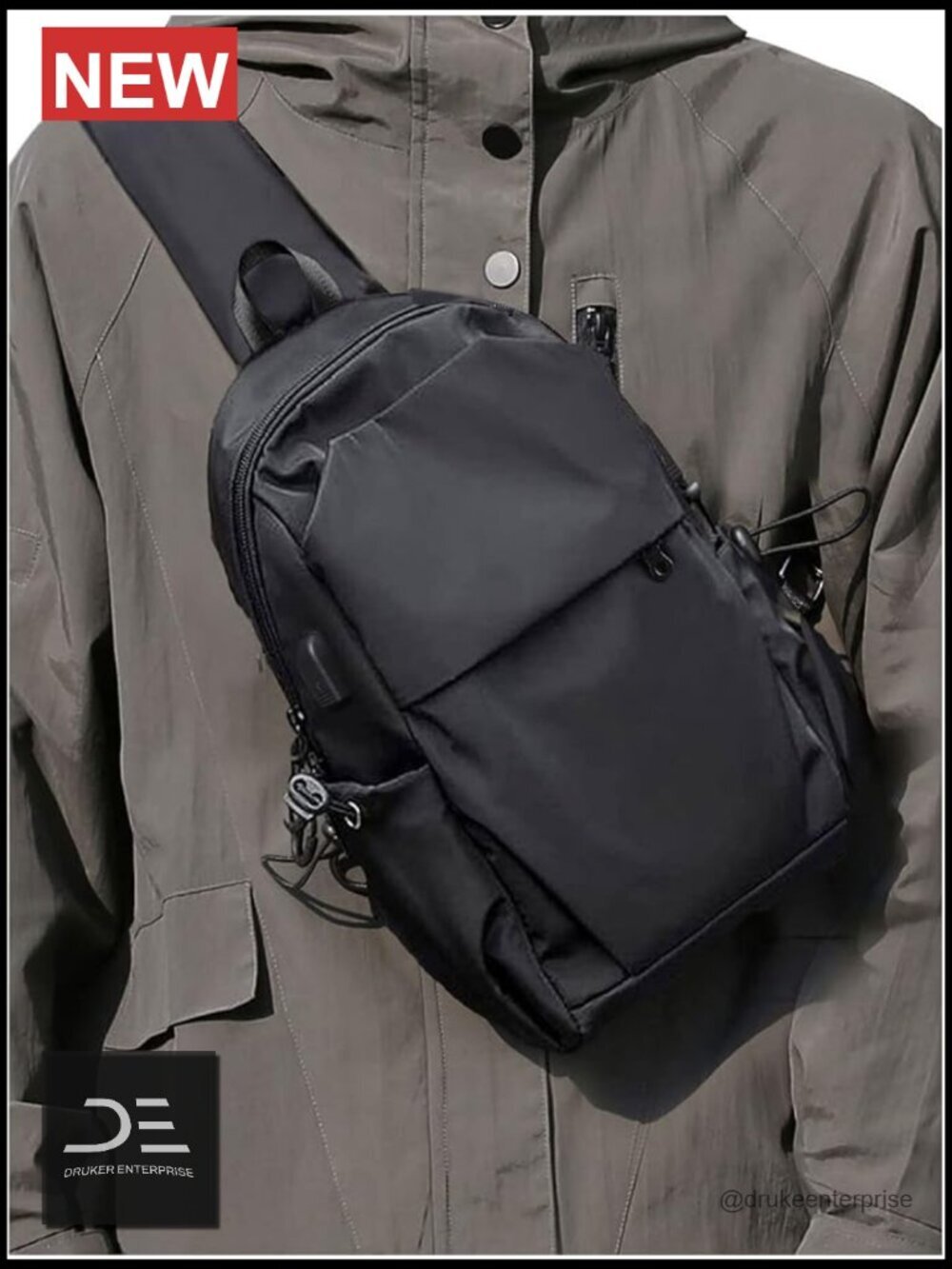 Lightweight Nylon Sling Crossbody Backpack with USB Port